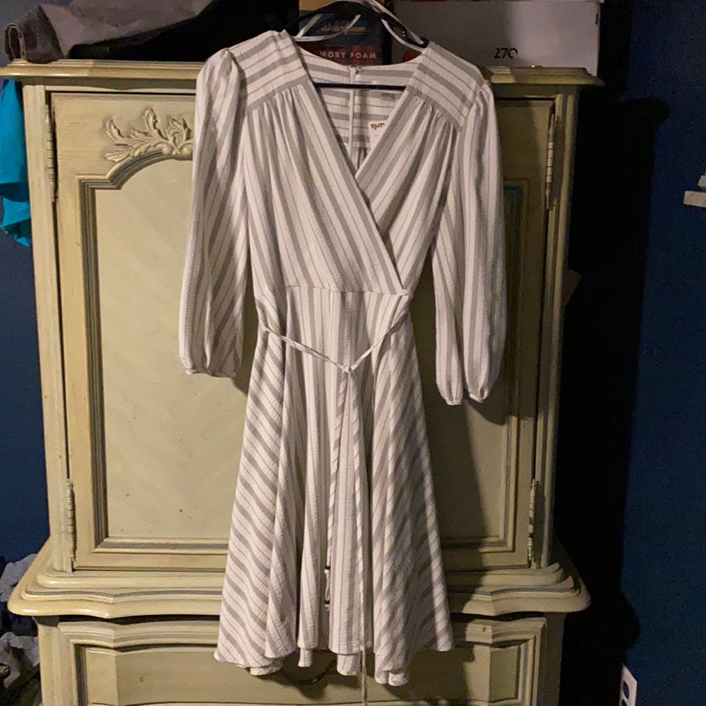 Gray striped Calvin Klein dress.